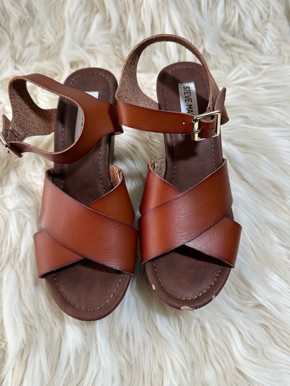 Steve Madden Brown Leather Wedge Sandals – Size 6 – Like New